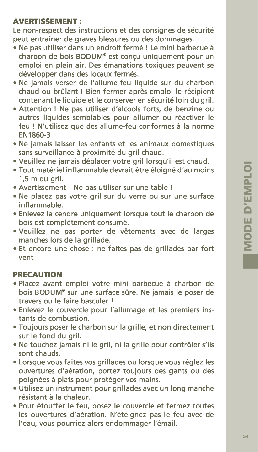 Bodum 11421 manual Avertissement , Precaution, Mode D’Emploi 